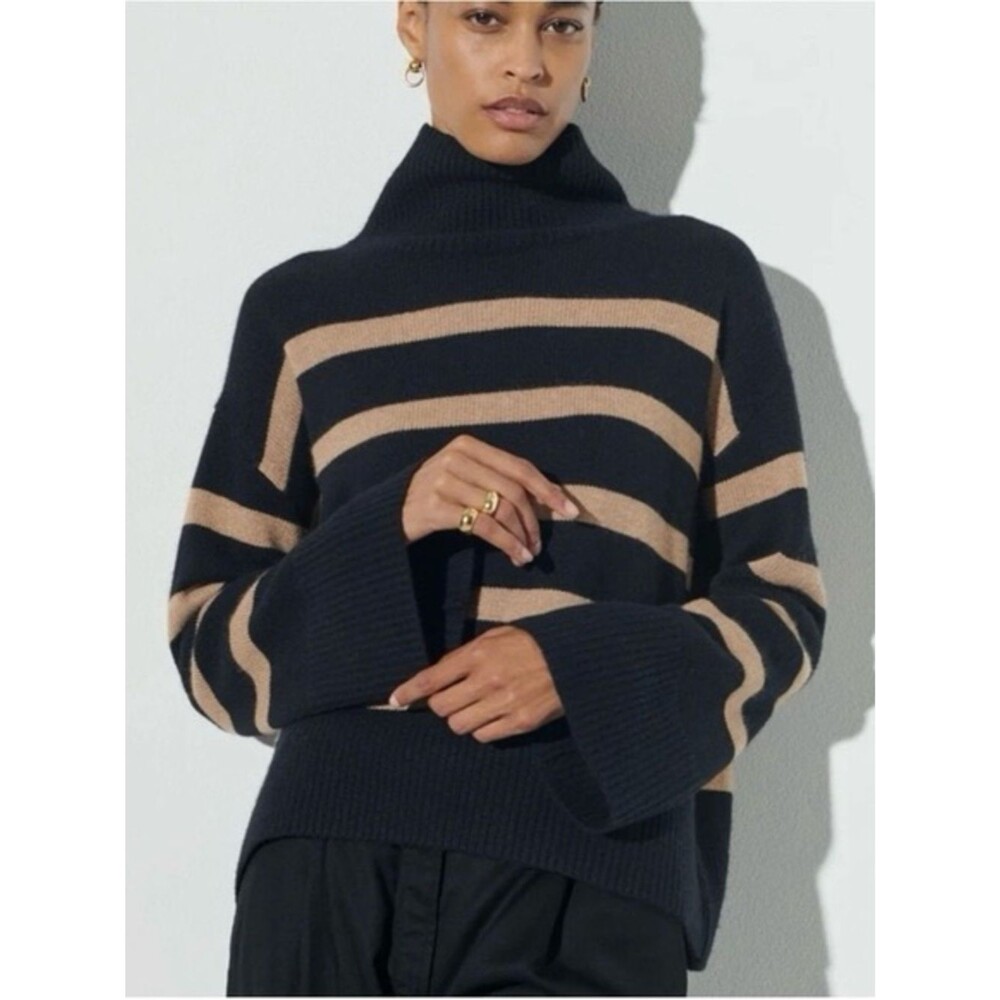 The Reset R Label Magic Mock Neck Sweater | Black & Tan Stripe | Small
